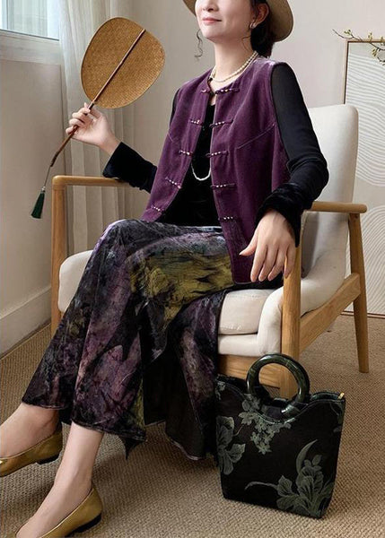 Fitted Purple Tie Dye Side Open Silk Velvet Skirts Spring YK002 ABC