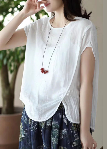 Asymmetrical White Fitted Beach Vest Linen Summer FashionChic