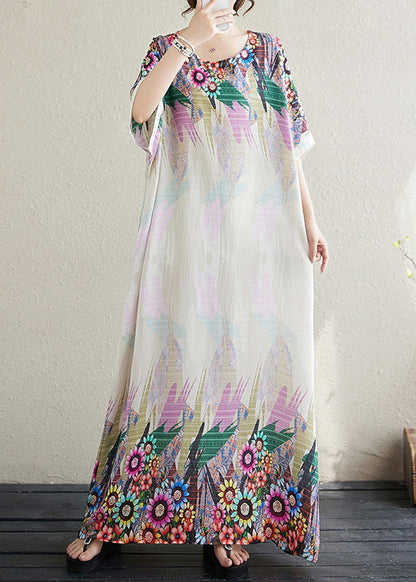 White Print Fitted Sundress Cotton Sleeve Batwing Oversized FashionChic