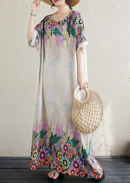 White Print Fitted Sundress Cotton Sleeve Batwing Oversized FashionChic