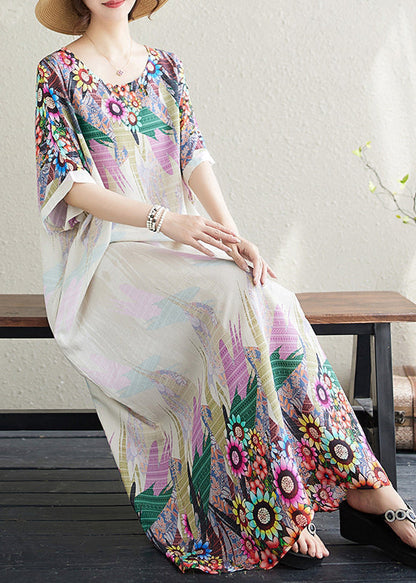 White Print Fitted Sundress Cotton Sleeve Batwing Oversized FashionChic