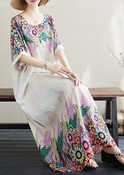 White Print Fitted Sundress Cotton Sleeve Batwing Oversized FashionChic