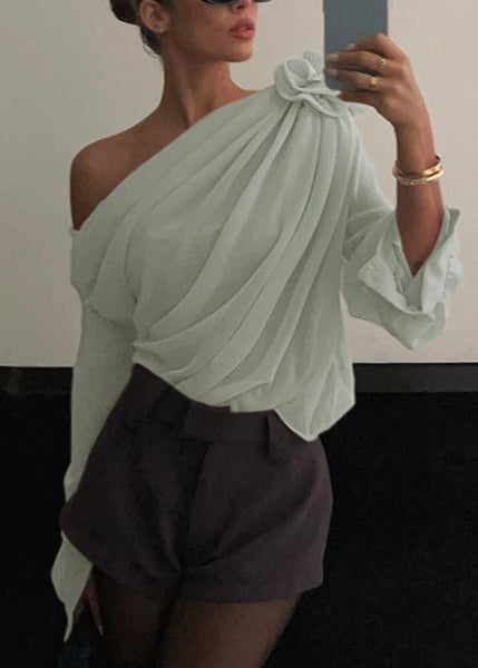 Floral Apricot Cold Shoulder Solid Tulle Top Spring YZ037 ABC