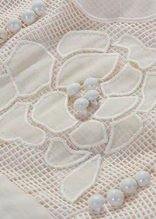 Floral Apricot V Neck Hollow Out Cotton Dresses Sleeveless XX048 SH-LF-SDL240611