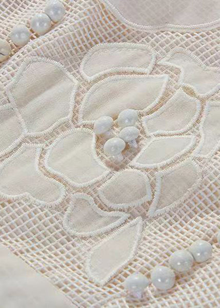 Floral Apricot V Neck Hollow Out Cotton Dresses Sleeveless XX048 SH-LF-SDL240611