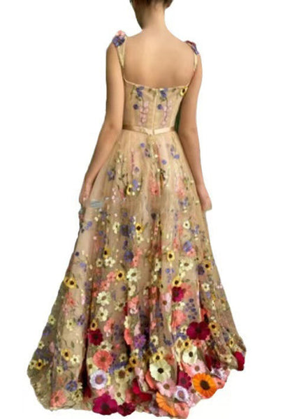 Floral Black Embroidered Lace Up Tulle Dress Sleeveless WW1058 Ada Fashion