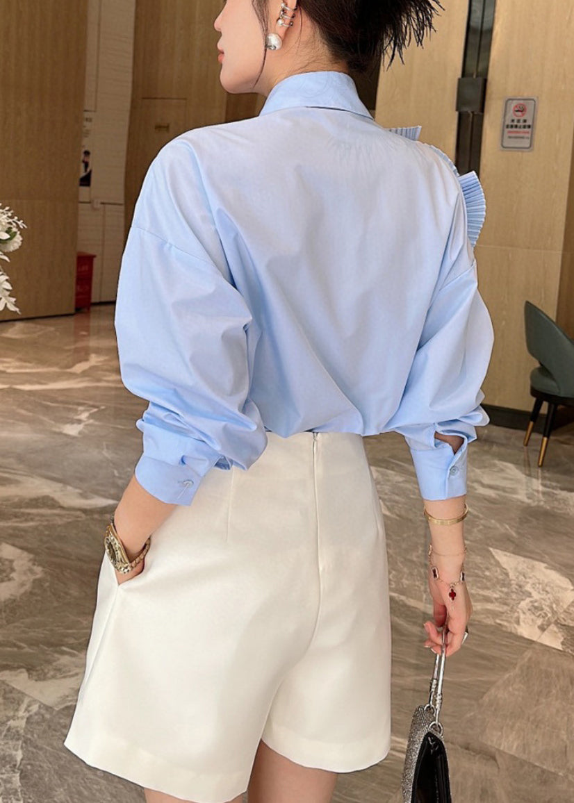 Floral Blue Peter Pan Collar Button Cotton Shirts Long Sleeve EE1044 SH-LF-LTP240517