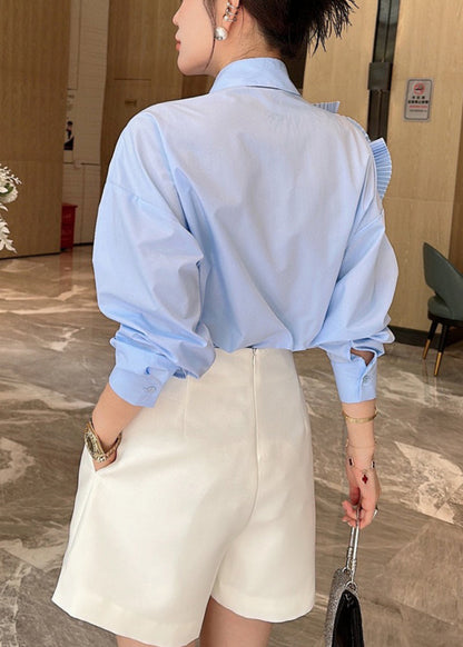 Floral Blue Peter Pan Collar Button Cotton Shirts Long Sleeve EE1044 SH-LF-LTP240517