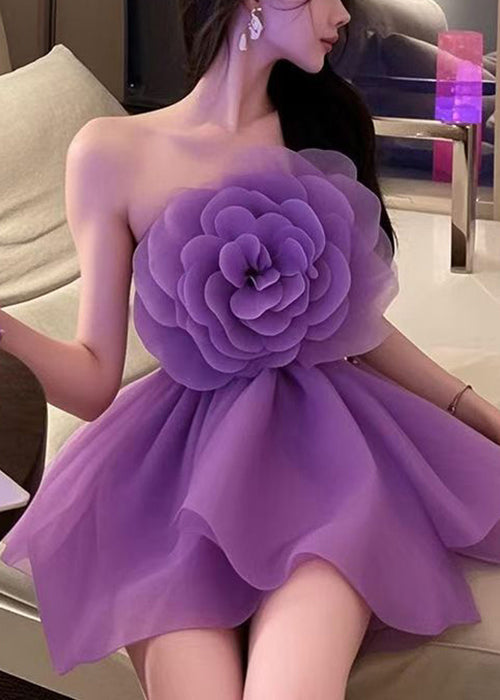 Floral Solid Shoulder Mini Cold Sleeveless Coffee Dresses FashionChic