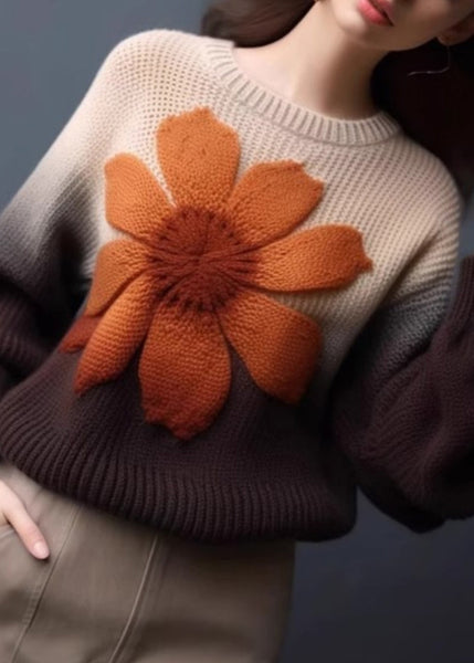 Floral Gradient Color Cozy Knit Pullover Sweaters Winter WX024 ABC
