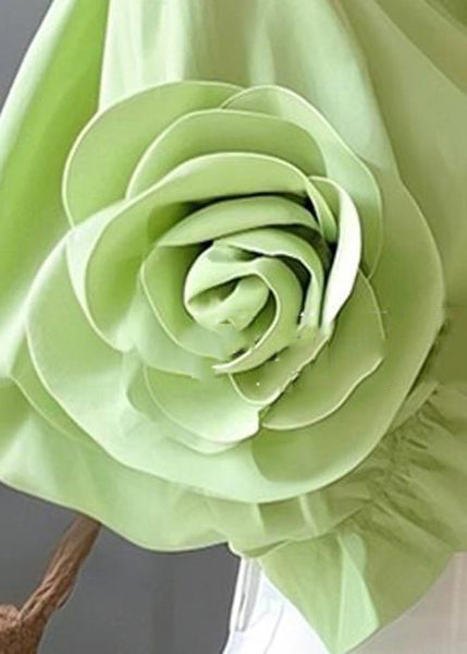 Cotton Blouses Half Pan Collar Button Green Floral sleeve Peter FashionChic