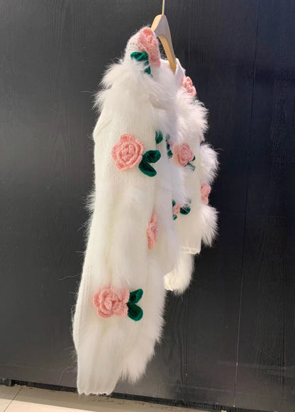 Floral Pink V Neck Button Patchwork Knit Cardigan Winter WK046 OM-SW241119