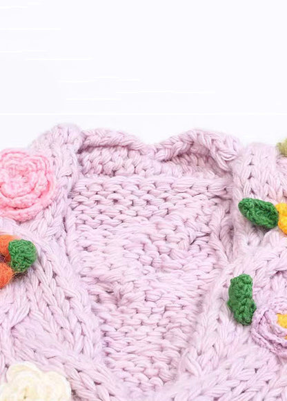 Floral Purple V Neck Button Cozy Knit Cardigans Winter WY010 OM-OL241106