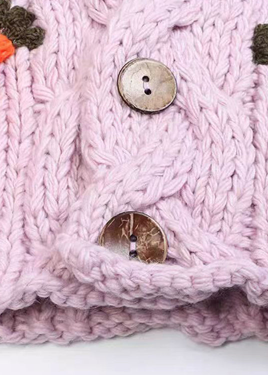 Floral Purple V Neck Button Cozy Knit Cardigans Winter WY010 OM-OL241106