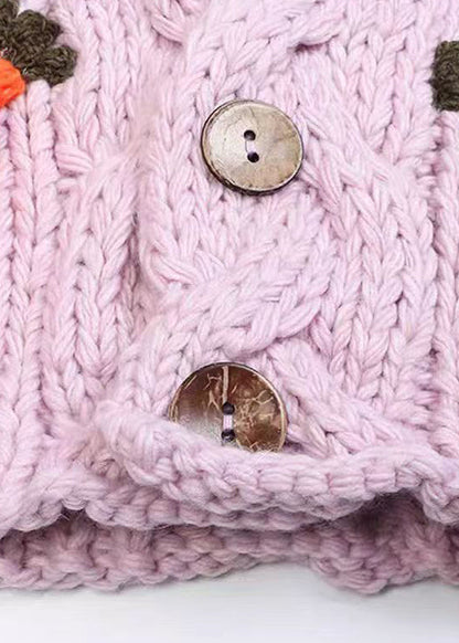 Floral Purple V Neck Button Cozy Knit Cardigans Winter WY010 OM-OL241106