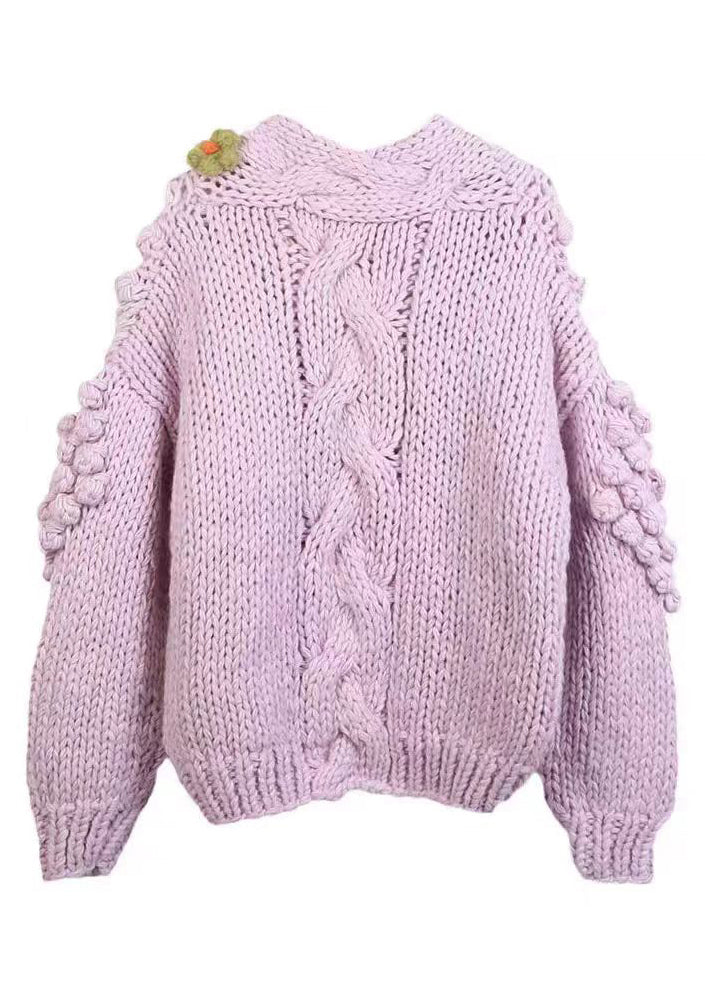 Floral Purple V Neck Button Cozy Knit Cardigans Winter WY010 OM-OL241106