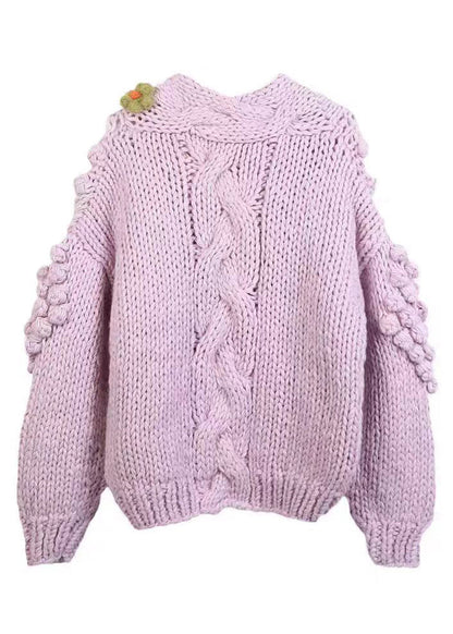 Floral Purple V Neck Button Cozy Knit Cardigans Winter WY010 OM-OL241106