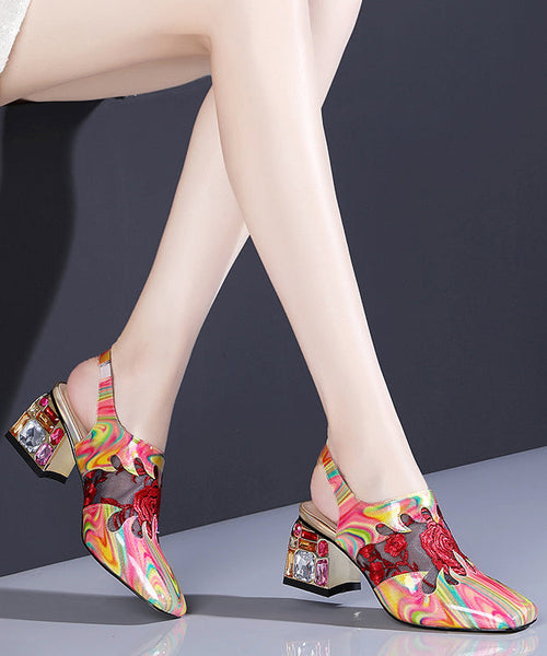 Floral Red Buckle Strap Breathable Mesh Splicing Chunky High Heels RT1053 Ada Fashion