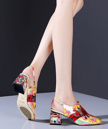 Floral Red Buckle Strap Breathable Mesh Splicing Chunky High Heels RT1053 Ada Fashion