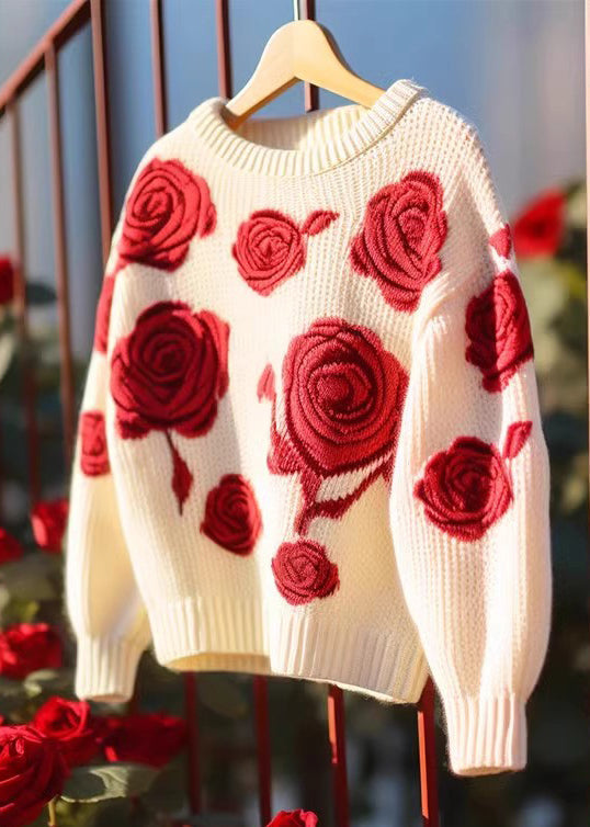 Floral Red Hollow Out Cozy Knit Sweaters Fall QV061 OM-SW241024