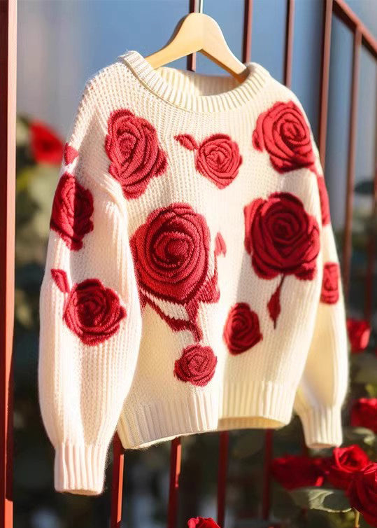 Floral Red Hollow Out Cozy Knit Sweaters Fall QV061 OM-SW241024