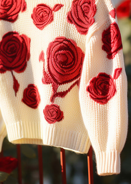 Floral Red Hollow Out Cozy Knit Sweaters Fall QV061 OM-SW241024