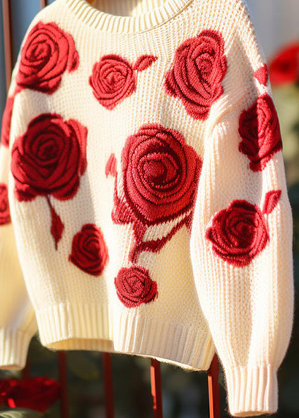 Floral Red Hollow Out Cozy Knit Sweaters Fall QV061 OM-SW241024