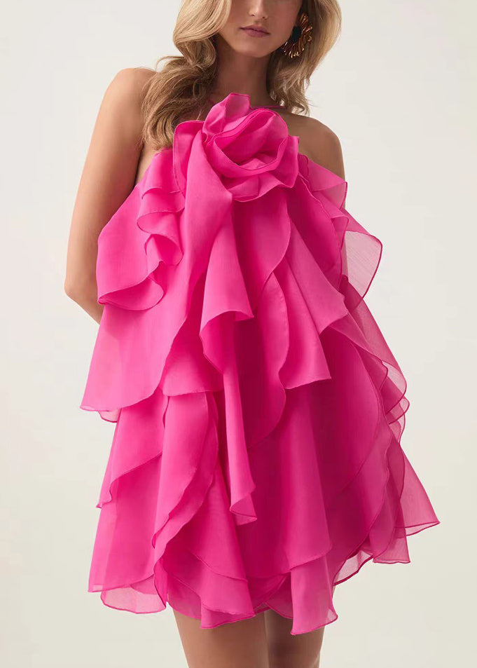 Cotton Rose Solid Summer Mini Floral Dresses Backless FashionChic