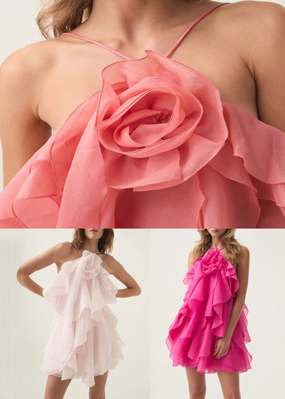 Cotton Rose Solid Summer Mini Floral Dresses Backless FashionChic