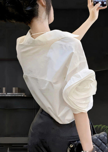 Floral White Peter Pan Collar Solid Cotton Shirts Summer AW1019 OM-NZ240827
