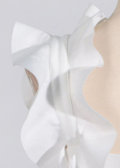 White Pockets Cotton Ruffled Dress Party Sleeveless Floral FashionChic