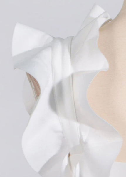 White Pockets Cotton Ruffled Dress Party Sleeveless Floral FashionChic