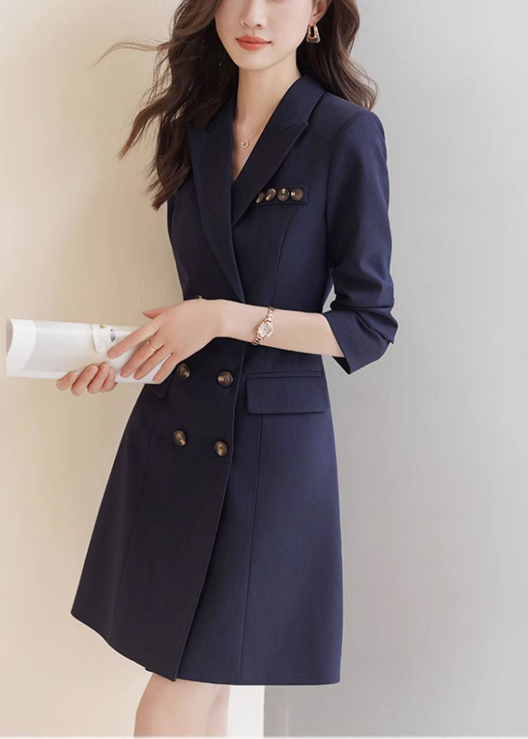 Formal Navy Silm Fit Work Dress Double Breast Spring YJ059 ABC