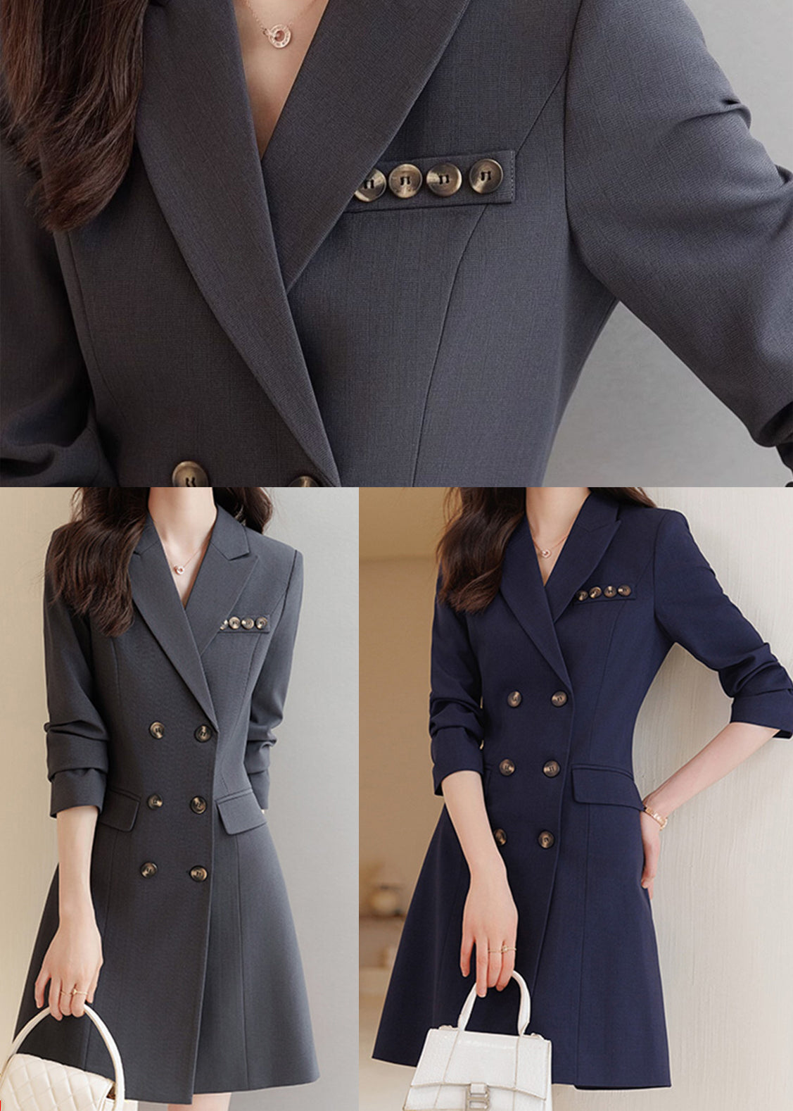 Formal Navy Silm Fit Work Dress Double Breast Spring YJ059 ABC