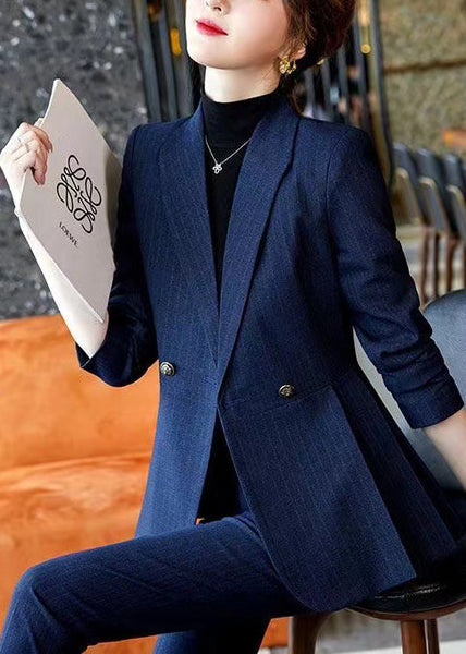 Formal Navy Wrinkled Plaid Silm Fit Coat Spring YJ054 ABC