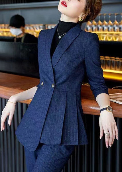 Formal Navy Wrinkled Plaid Silm Fit Coat Spring YJ054 ABC