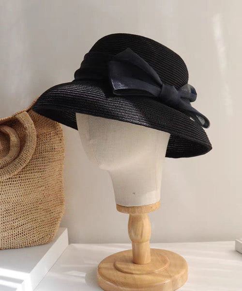 Hat Woven Bucket Apricot Straw Bow French FashionChic
