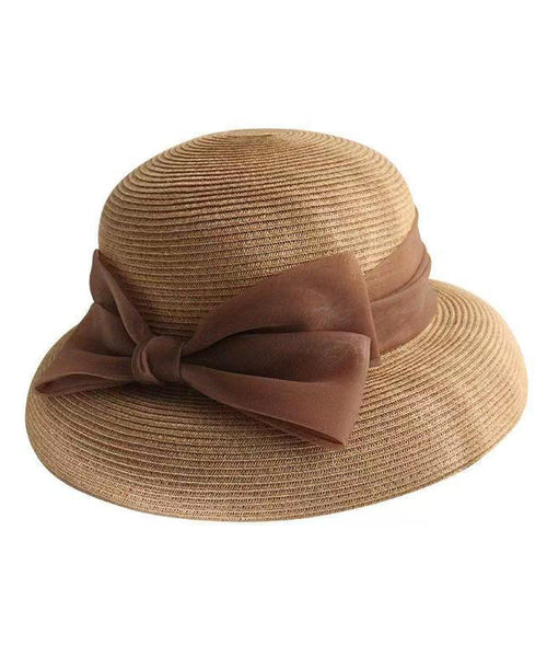 Hat Woven Bucket Apricot Straw Bow French FashionChic