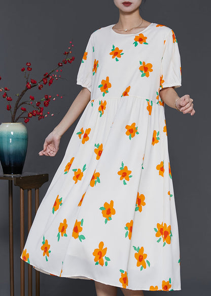 French Apricot Floral Print Cotton Holiday Dress Summer SD1010 Ada Fashion
