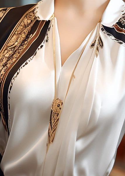 French Apricot Peter Pan Collar Print Patchwork Chiffon Shirts Spring TE040 ABC