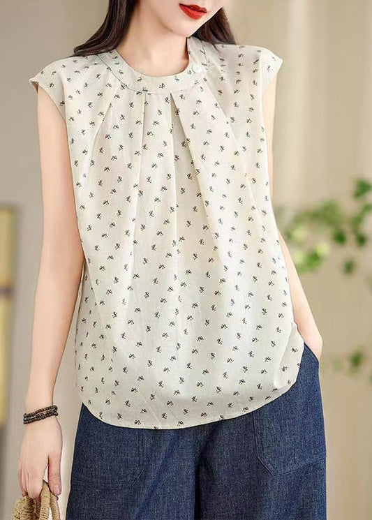 French Apricot Print Wrinkled Top Sleeveless AP026 GK-VTP240718