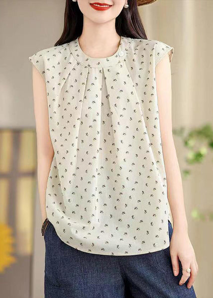 French Apricot Print Wrinkled Top Sleeveless AP026 GK-VTP240718