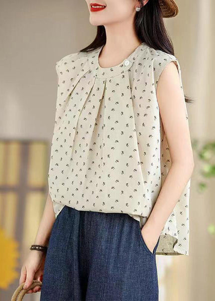 French Apricot Print Wrinkled Top Sleeveless AP026 GK-VTP240718