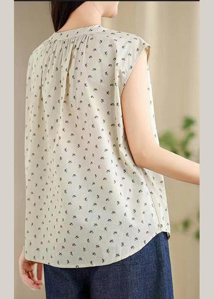 French Apricot Print Wrinkled Top Sleeveless AP026 GK-VTP240718