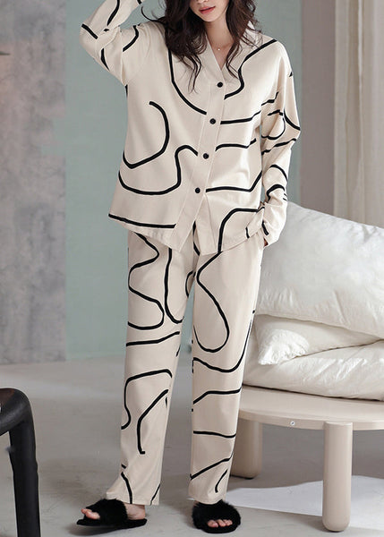 Piece Striped Two Apricot Button Set Pajamas Fall French Cotton FashionChic