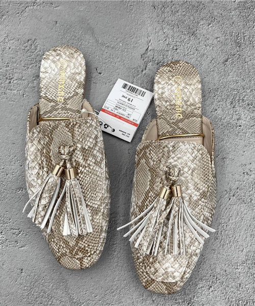 Faux Sandals Apricot French Leather Tassel Slide FashionChic