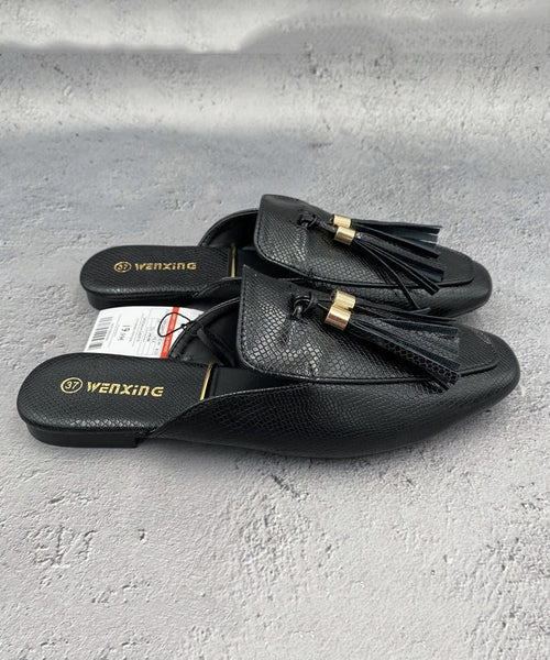 Faux Sandals Apricot French Leather Tassel Slide FashionChic