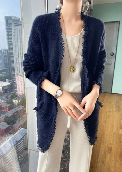 French Apricot Tasseled Pockets Wool Loose Cardigans Fall WO019 HS-NCT241109