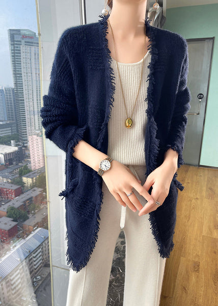French Apricot Tasseled Pockets Wool Loose Cardigans Fall WO019 HS-NCT241109