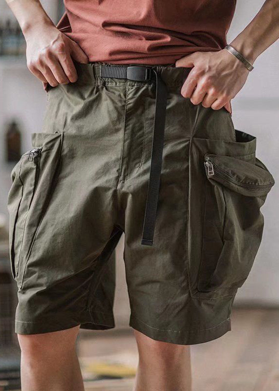 Summer Shorts Up French Cotton Zip Green Army Men Pockets FashionChic